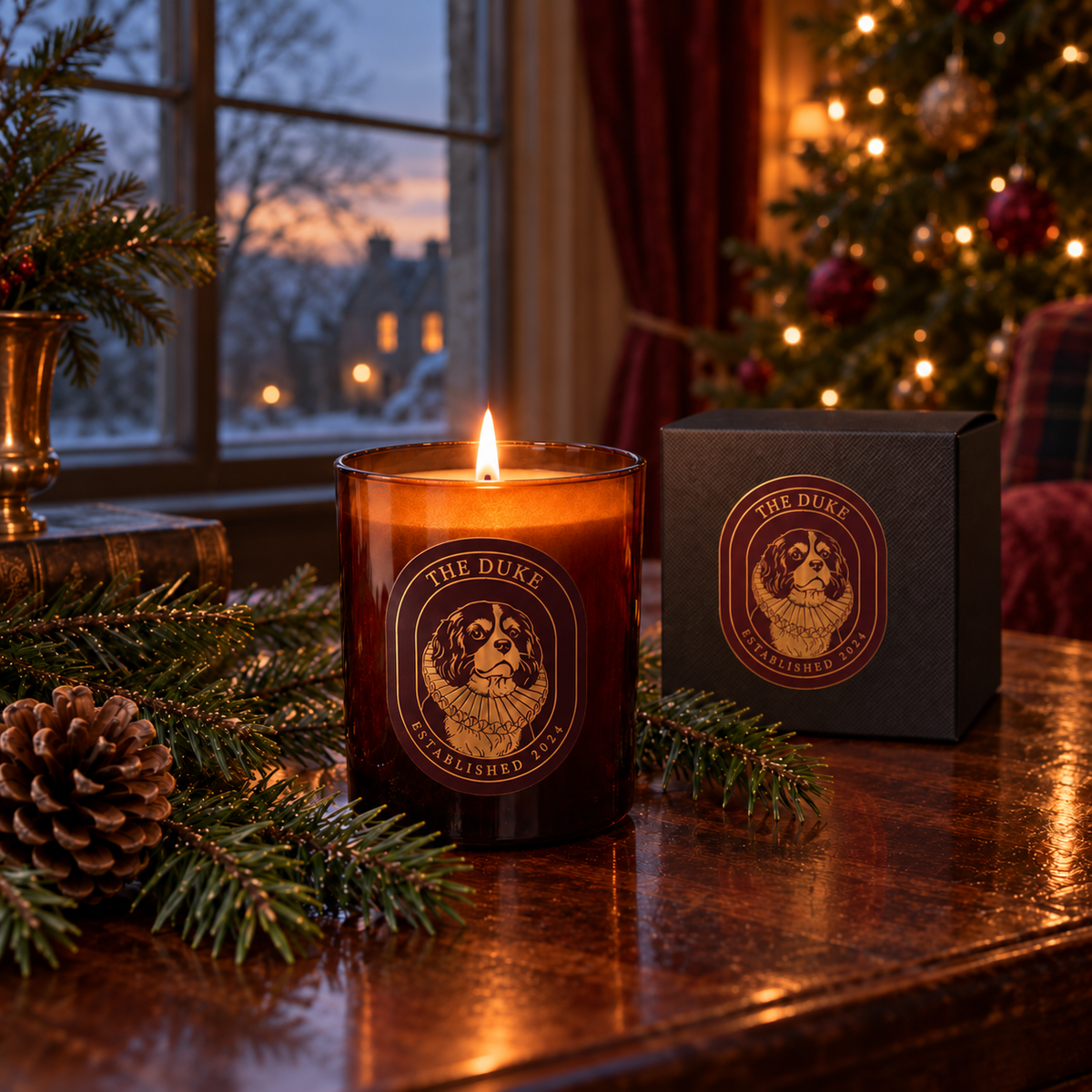 The Duke Christmas Tree geurkaars met zwarte geschenkverpakking